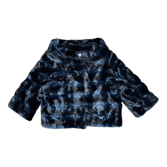 FAZ Not Fur Faux Fur Blue Swing Topper Cropped 3/4 Sleeve Jacket Womens 2 - Picture 2 of 12